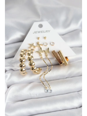 Gold Renk Pirinç 6 Çift Kadın Küpe Seti