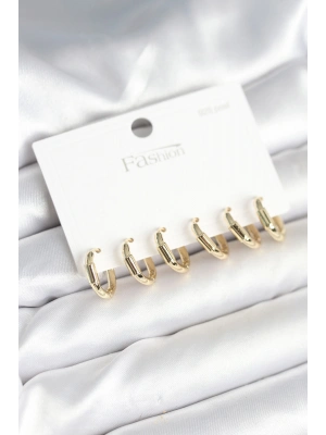 Gold Renk Pirinç Halka Model 925 Ayar Gümüş Çivili Kadın Küpe Seti