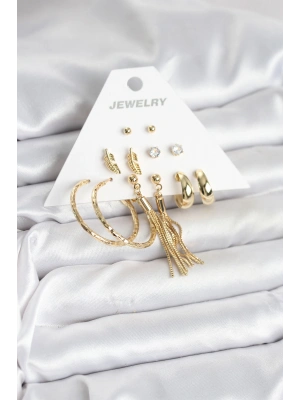 Gold Renk Pirinç Kadın 6 Çift Küpe Seti