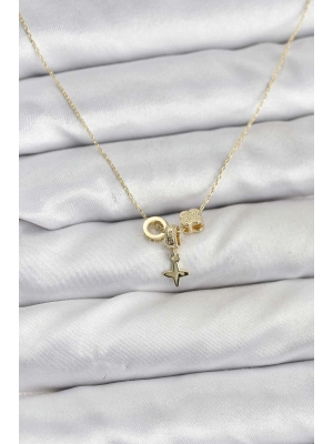 Gold Renk Pirinç Minimal Charmlı Kadın Kolye