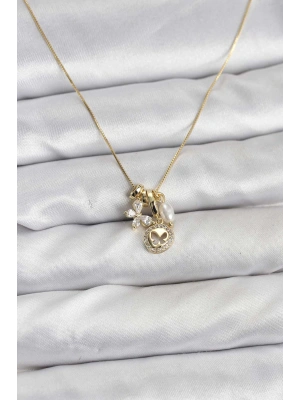 Gold Renk Pirinç Minimal Kelebek Charmlı Kadın Kolye