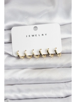 Gold Renk Pirinç Minimal Petek Detaylı Kadın Küpe Seti