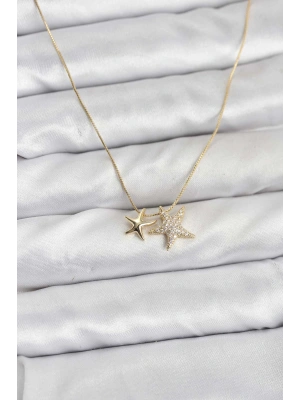 Gold Renk Pirinç Minimal Yıldız Model Kadın Kolye
