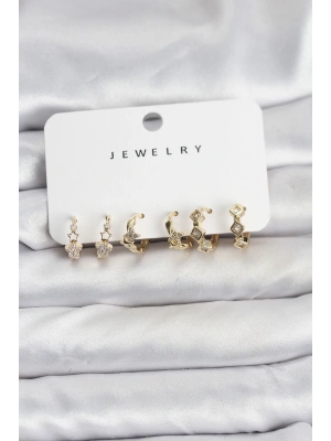 Gold Renk Pirinç Yıldız Modelli Kadın Küpe Seti