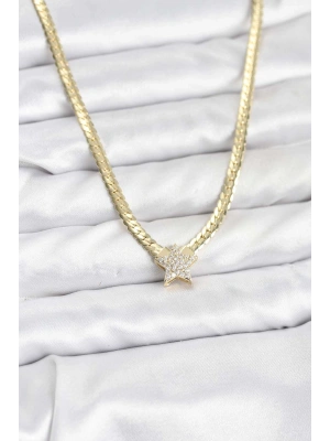 Gold Renk Pirinç Yıldız Zirkon Taşlı Kadın Kolye
