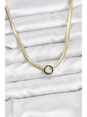 Gold Renk Pirinç Zirkon Taşlı Kadın Kolye