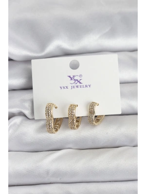 Gold Renk Pirinç Zirkon Taşlı Kalpli Kadın Küpe