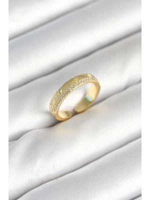 Gold Renk Şerit Zirkon Taşlı Kadın Yüzük