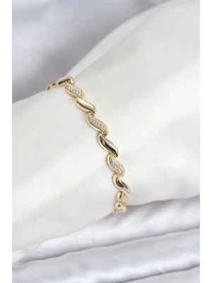 Gold Renk Sıralı Damla Model Zirkon Taşlı Pirinç Kadın Bileklik