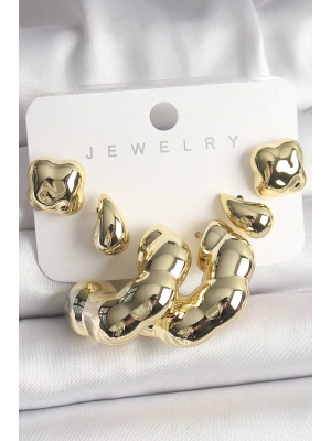 Gold Renk Yonca Damla Halka Model CCB Plastik Kadın Küpe Seti