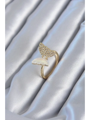 Gold Renk Zirkon Taş Detay Pirinç Kadın Yüzük