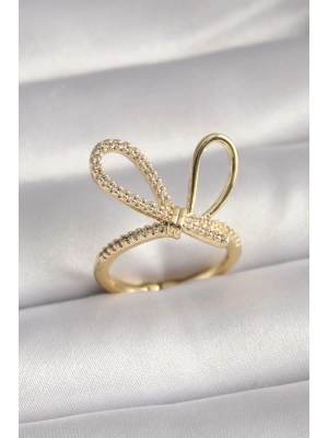 Gold Renk Zirkon Taşlı Düğüm Model Kadın Yüzük