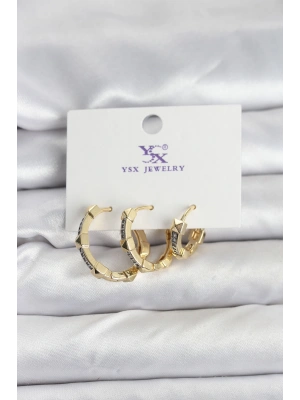 Gold Renk Zirkon Taşlı Kadın Küpe