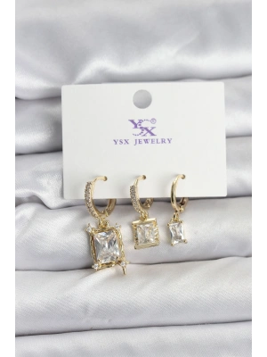 Gold Renk Zirkon Taşlı Kadın Küpe