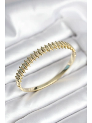 Gold Renk Zirkon Taşlı Pirinç Kadın Kelepçe