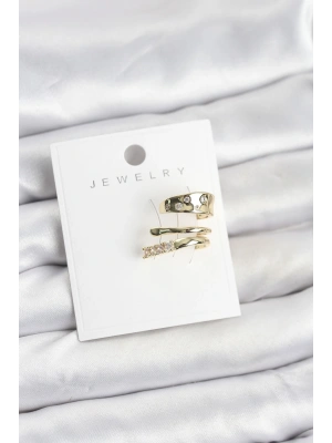 Gold Renk Zirkon Taşlı Pirinç Kıkırdak Küpe