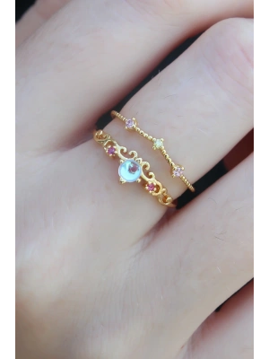 Gold Renk Zirkon Taşlı Taç Model Kadın Yüzük