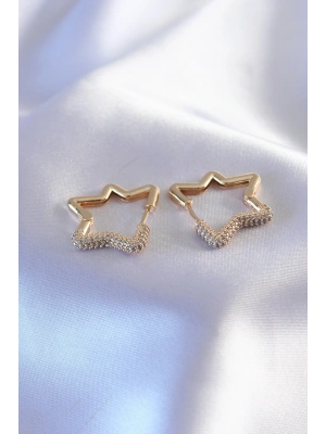 Gold Renk Zirkon Taşlı Yıldız Model Kadın Küpe