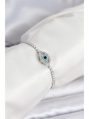 Göz Model Zirkon Taşlı Gümüş Renk Asansörlü Su Yolu Bileklik