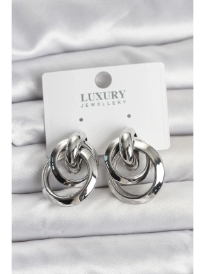 Gümüş Renk Halka Model Pirinç Kadın Küpe