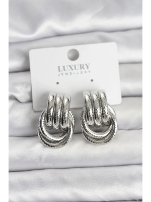 Gümüş Renk Halka Modelli Pirinç Kadın Küpe