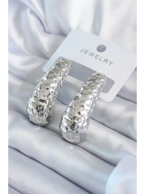 Gümüş Renk İşleme Detay Pirinç Kadın Küpe