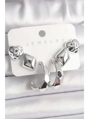 Gümüş Renk Kalp Halka Figür CCB Plastik Kadın Küpe Seti