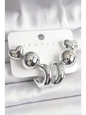 Gümüş Renk Kalp Halka Figür CCB Plastik Kadın Küpe Seti