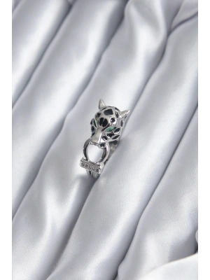 Gümüş Renk Kaplan Model Zirkon Taş Detay VİP Kadın Yüzük