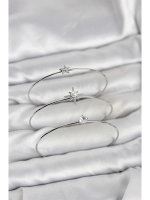 Gümüş Renk Kutup Yıldızı Model Zirkon Taşlı 3lü Kadın Bileklik Kombini