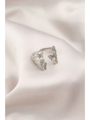 Gümüş Renk Metal Kelebek Model Kadın Yüzük