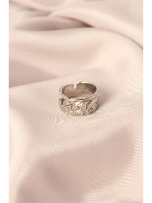 Gümüş Renk Metal Taşlı Model Ayarlanabilir Kadın Yüzük