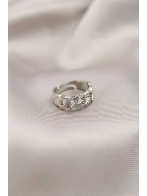 Gümüş Renk Metal Zincir Model Taşlı Kadın Yüzük