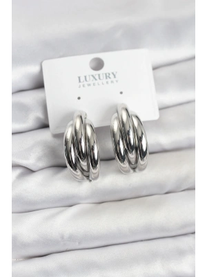 Gümüş Renk Pirinç Yarım Halka Model Kadın Küpe