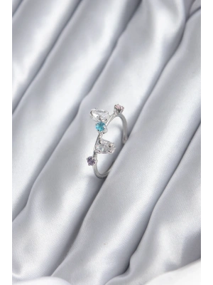 Gümüş Renk Renkli Zirkon Taşlı Kadın Yüzük