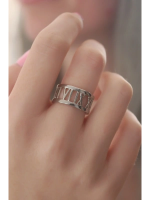 Gümüş Renk Roma Rakam Model Kadın Yüzük