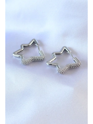 Gümüş Renk Yıldız Model Zirkon Taşlı Pirinç Kadın Küpe