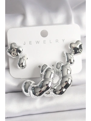 Gümüş Renk Yonca Damla Halka Model CCB Plastik Kadın Küpe Seti