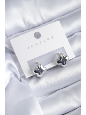 Gümüş Renk Yonca Model Pirinç Kadın Küpe