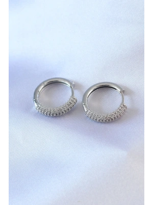 Gümüş Renk Zirkon Taşlı Halka Model Pirinç Kadın Küpe