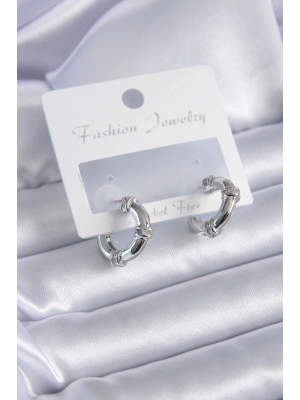 Gümüş Renk Zirkon Taşlı Halka Model Pirinç Kadın Küpe