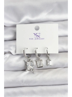 Gümüş Renk Zirkon Taşlı Kadın Küpe