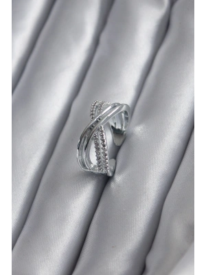 Gümüş Renk Zirkon Taşlı Kadın Yüzük