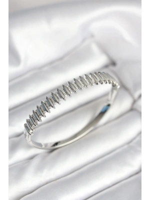 Gümüş Renk Zirkon Taşlı Pirinç Kadın Kelepçe