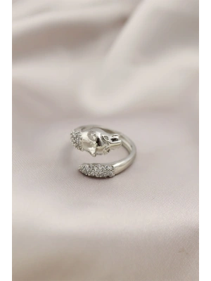 Gümüş Renkli Metal Kaplan Model Zirkon Taşlı Kadın Yüzük