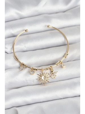 Güneş Charmlı Gold Renk Pirinç Kadın Bileklik