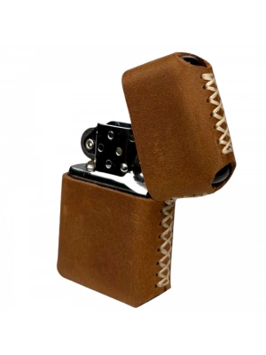 Handmade El Yapımı Hakiki Deri Zippo Modeli Çakmak - AG02001 - Açık Kahverengi
