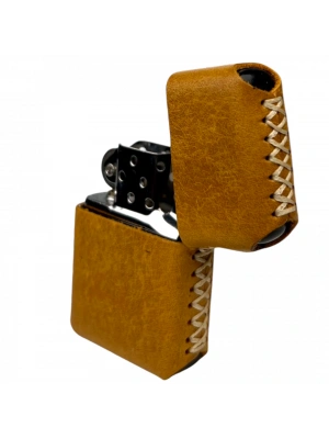 Handmade El Yapımı Hakiki Deri Zippo Modeli Çakmak - AG02001 - Camel
