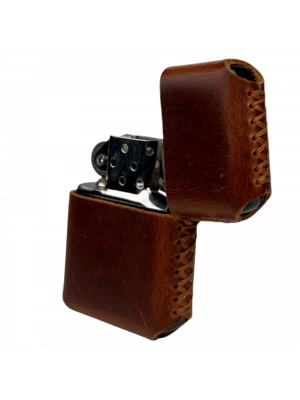 Handmade El Yapımı Hakiki Deri Zippo Modeli Çakmak - AG02001 - Koyu Kahverengi