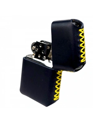 Handmade El Yapımı Hakiki Deri Zippo Modeli Çakmak - AG02001 - Lacivert Sarı